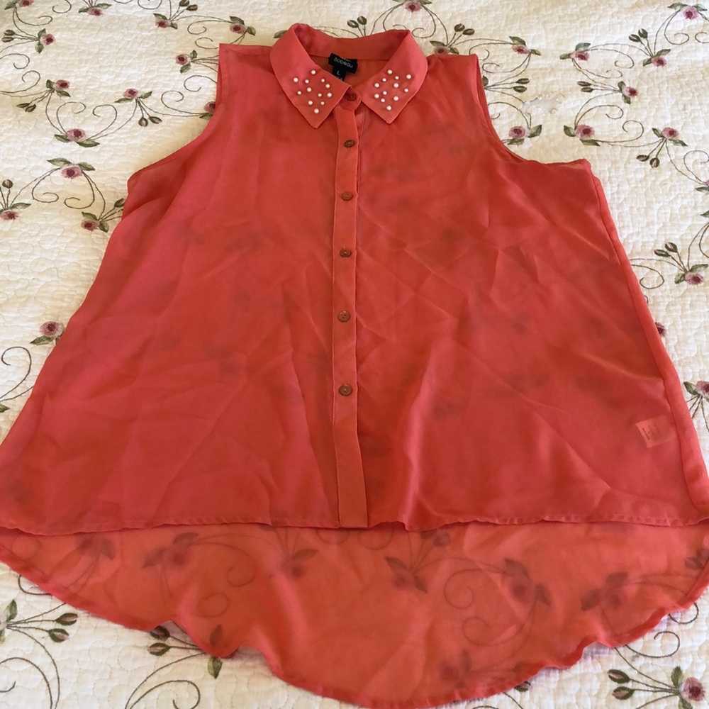 Coral blouse with pearls - size L